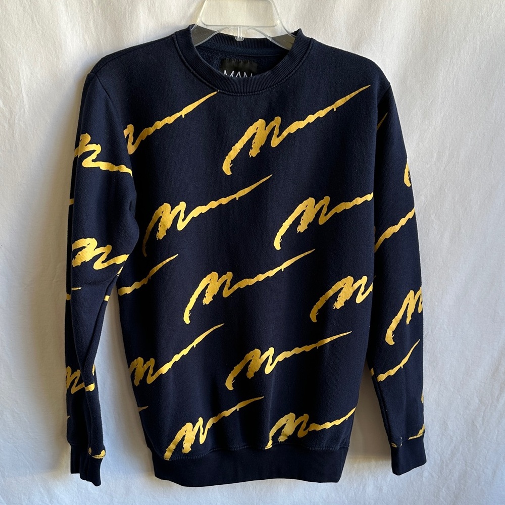 boohooMAN navy logo sweatshirt, size XS